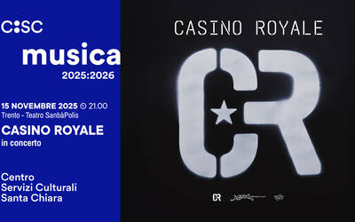 locandina dell'evento con la scritta Casino Royale su sfondo nero e blu elettrico e la data del concerto: 15 novembre 2025