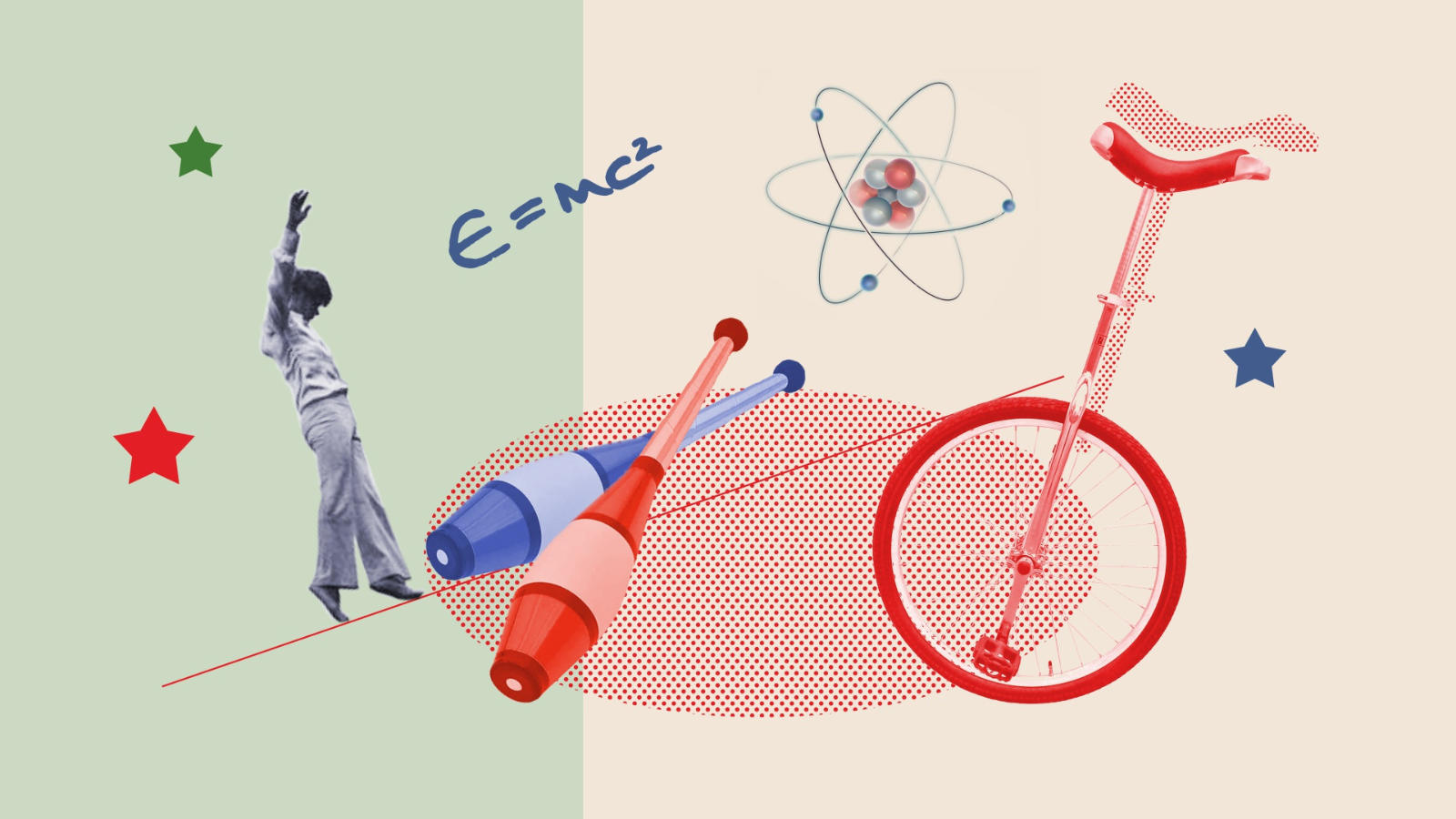 Immagini con strumenti circensi e formule scientifiche