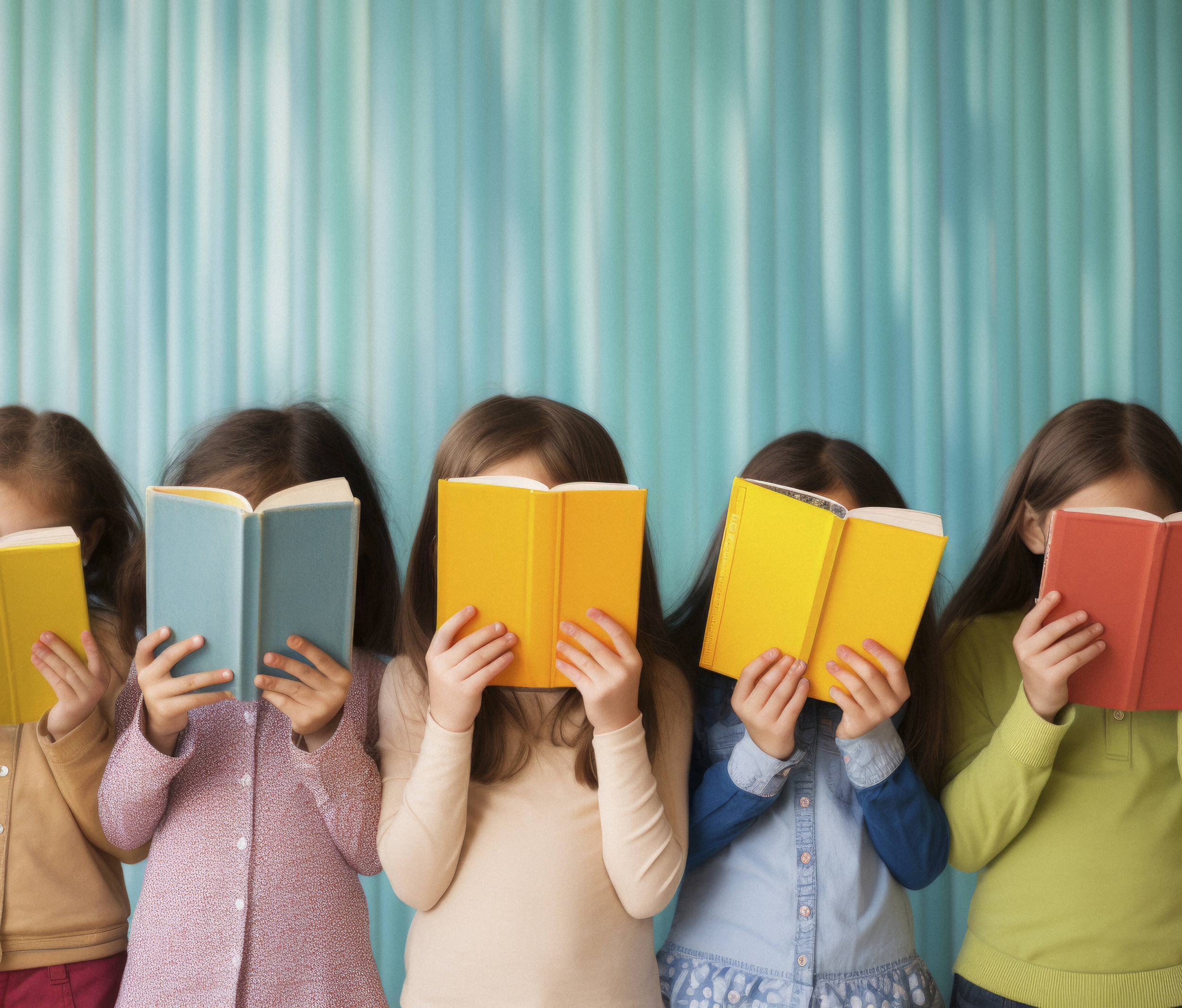 Bambini nascosti dai libri che leggono