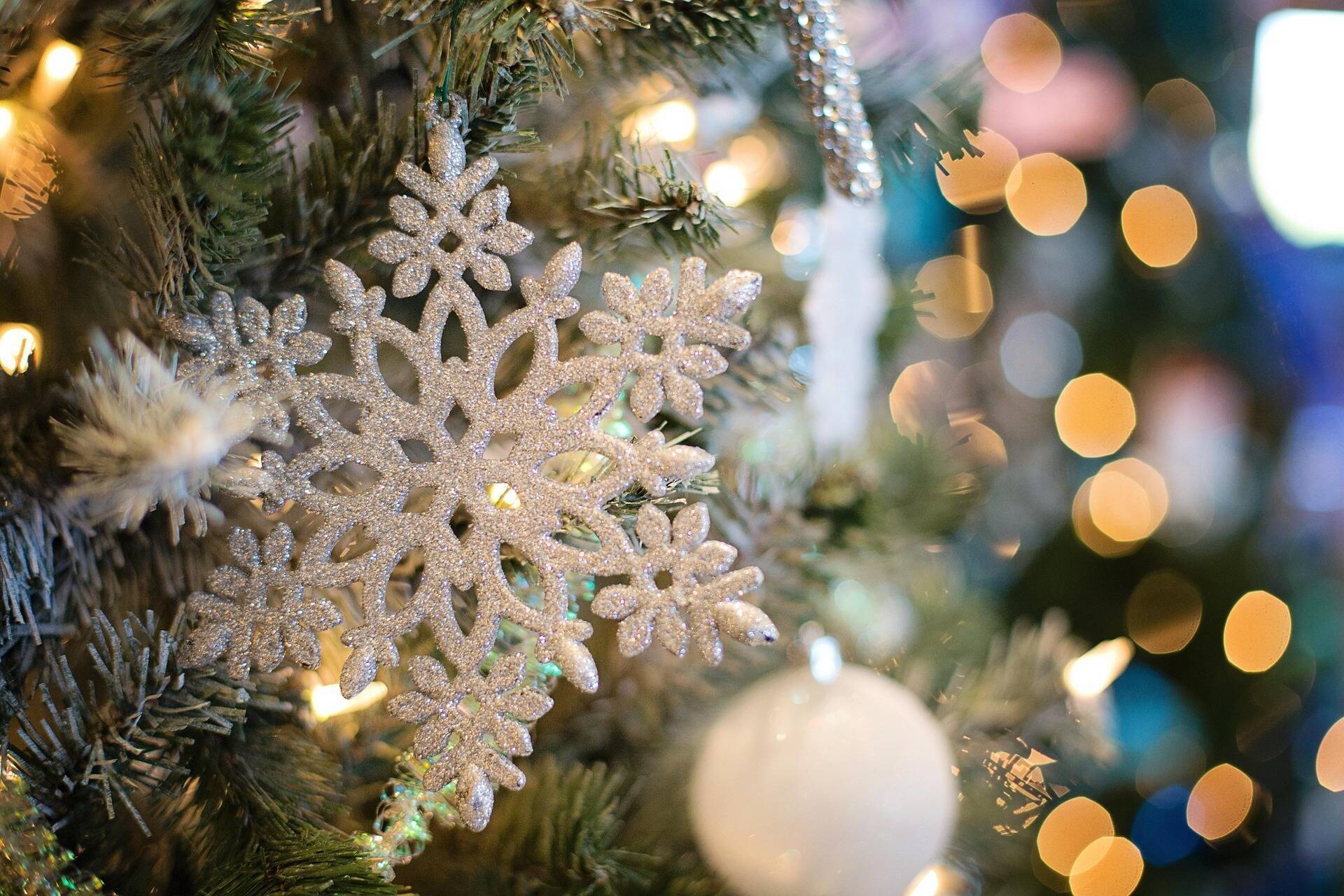 fiocco di neve appeso sull'albero