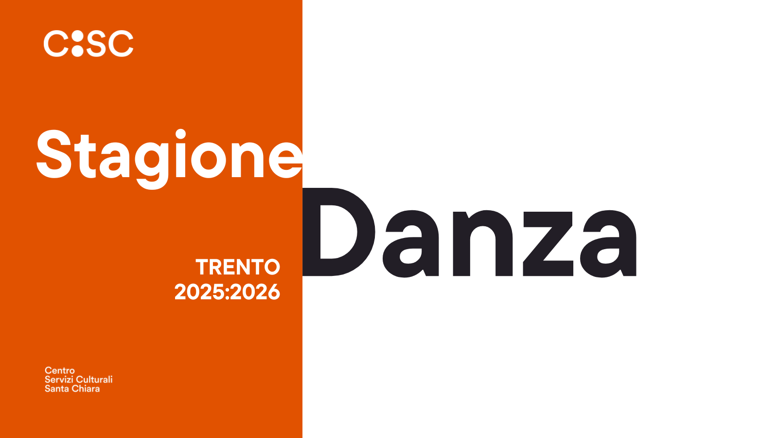grafica bicolore (arancio e bianco) con la scritta Stagione Danza