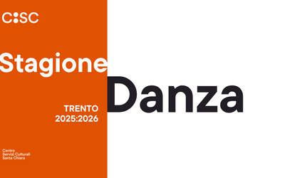 grafica bicolore (arancio e bianco) con la scritta Stagione Danza