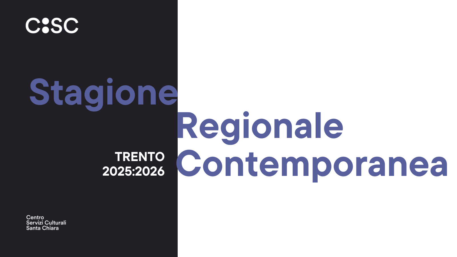 immagine nera e bianca con scritte viola: Stagione Regionale Contemporanea