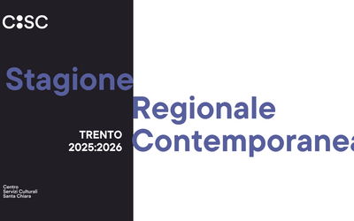immagine nera e bianca con scritte viola: Stagione Regionale Contemporanea