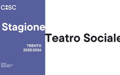 Immagine grafica bicolore lilla e bianco con la scritta Stagione Teatro Sociale Trento